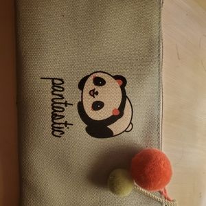 Pandastic panda makeup accesory bag puch ladies girls cute kawaii pom pom